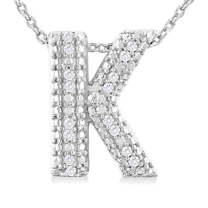 Silver Bubble 'K' Initial Diamond Pendant