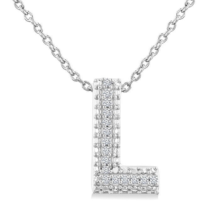 1/20 Ctw Bubble Accent Initial 'L' Round Cut Diamond Fashion Pendant With Chain in Sterling Silver