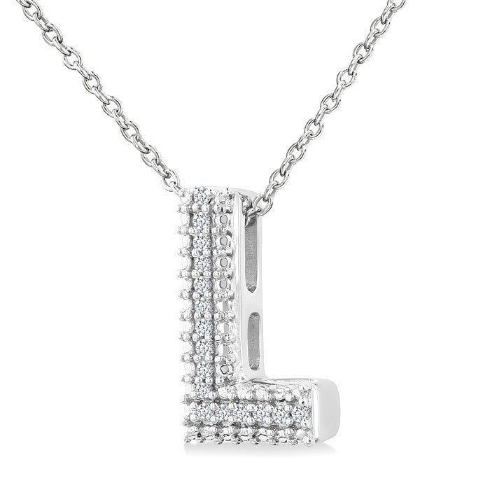 1/20 Ctw Bubble Accent Initial 'L' Round Cut Diamond Fashion Pendant With Chain in Sterling Silver