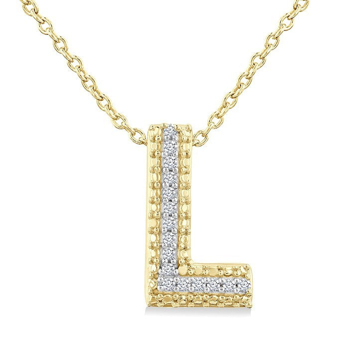 1/20 Ctw Bubble Accent Initial 'L' Round Cut Diamond Fashion Pendant With Chain in Yellow Gold Vermeil