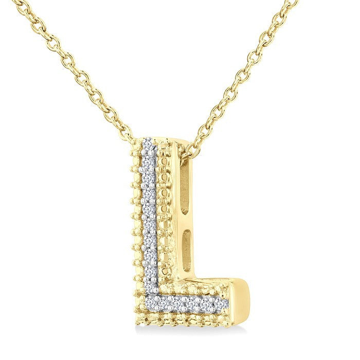 1/20 Ctw Bubble Accent Initial 'L' Round Cut Diamond Fashion Pendant With Chain in Yellow Gold Vermeil