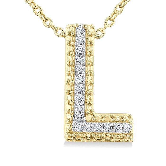 1/20 Ctw Bubble Accent Initial 'L' Round Cut Diamond Fashion Pendant With Chain in Yellow Gold Vermeil