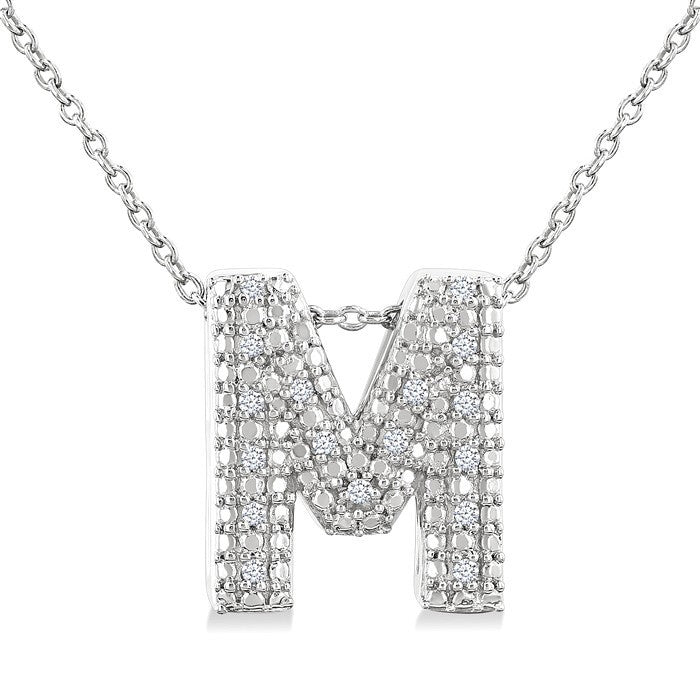 1/20 Ctw Bubble Accent Initial 'M' Round Cut Diamond Fashion Pendant With Chain in Sterling Silver