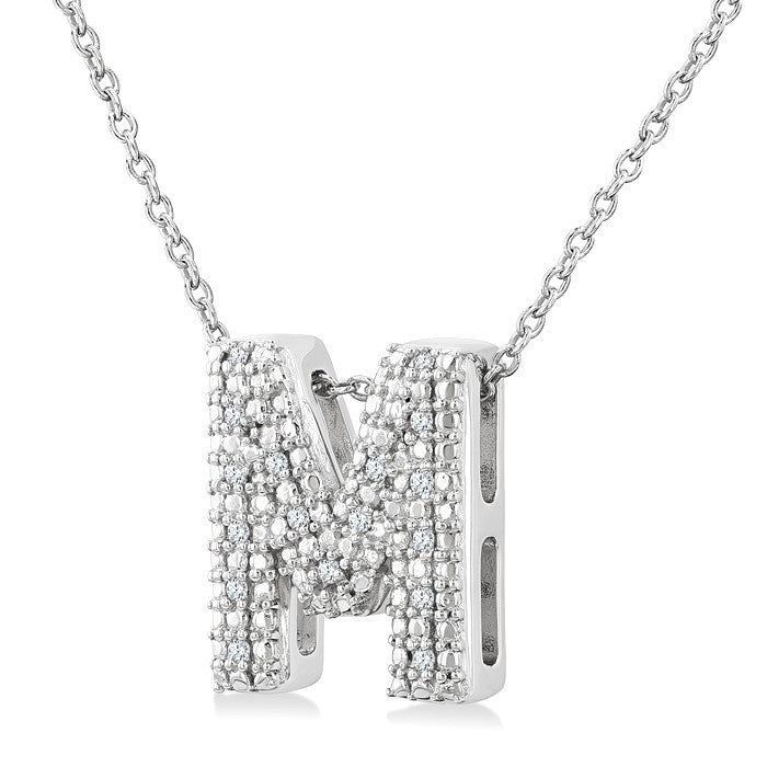 1/20 Ctw Bubble Accent Initial 'M' Round Cut Diamond Fashion Pendant With Chain in Sterling Silver
