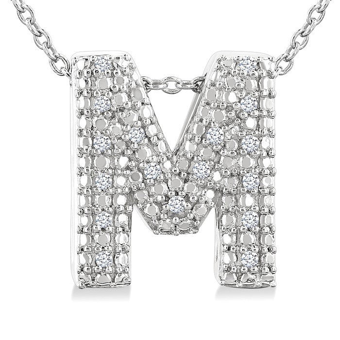 1/20 Ctw Bubble Accent Initial 'M' Round Cut Diamond Fashion Pendant With Chain in Sterling Silver