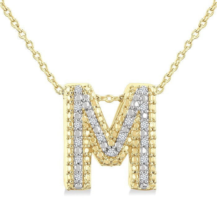 1/20 Ctw Bubble Accent Initial 'M' Round Cut Diamond Fashion Pendant With Chain in Yellow Gold Vermeil