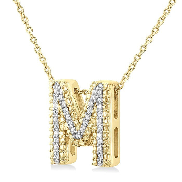 1/20 Ctw Bubble Accent Initial 'M' Round Cut Diamond Fashion Pendant With Chain in Yellow Gold Vermeil
