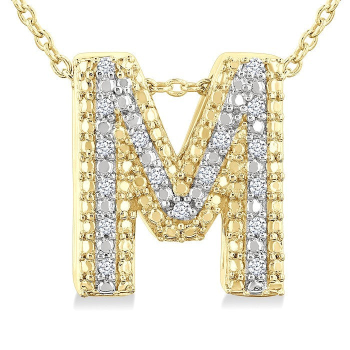 1/20 Ctw Bubble Accent Initial 'M' Round Cut Diamond Fashion Pendant With Chain in Yellow Gold Vermeil