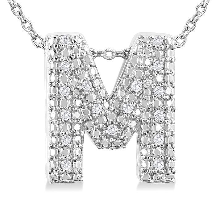 Silver Bubble 'M' Initial Diamond Pendant