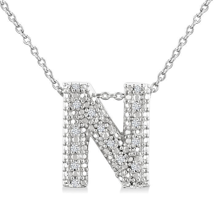 1/20 Ctw Bubble Accent Initial 'N' Round Cut Diamond Fashion Pendant With Chain in Sterling Silver