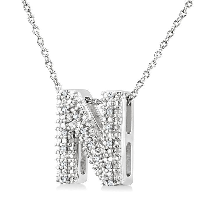 1/20 Ctw Bubble Accent Initial 'N' Round Cut Diamond Fashion Pendant With Chain in Sterling Silver