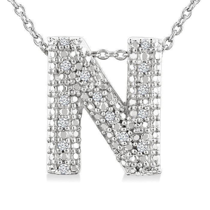 1/20 Ctw Bubble Accent Initial 'N' Round Cut Diamond Fashion Pendant With Chain in Sterling Silver