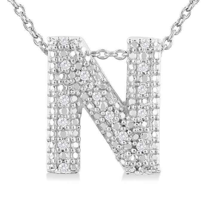 Silver Bubble 'N' Initial Diamond Pendant