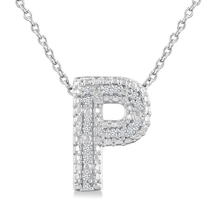 1/20 Ctw Bubble Accent Initial 'P' Round Cut Diamond Fashion Pendant With Chain in Sterling Silver