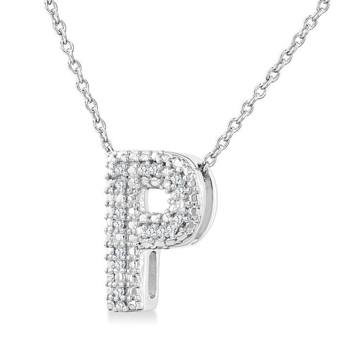1/20 Ctw Bubble Accent Initial 'P' Round Cut Diamond Fashion Pendant With Chain in Sterling Silver