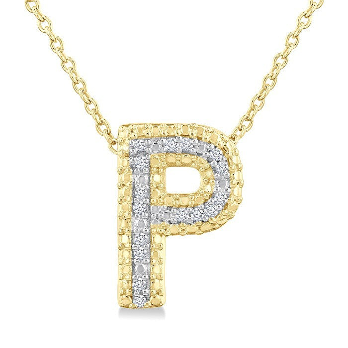 1/20 Ctw Bubble Accent Initial 'P' Round Cut Diamond Fashion Pendant With Chain in Yellow Gold Vermeil