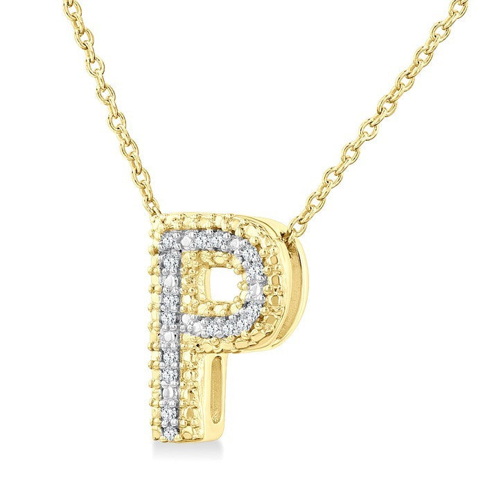 1/20 Ctw Bubble Accent Initial 'P' Round Cut Diamond Fashion Pendant With Chain in Yellow Gold Vermeil