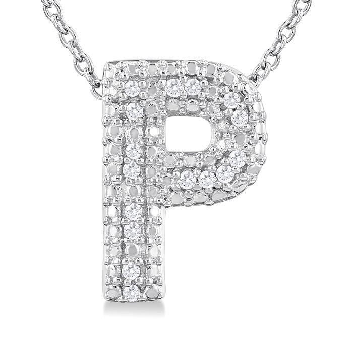 Silver Bubble 'P' Initial Diamond Pendant