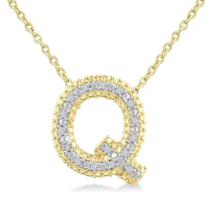 1/20 Ctw Bubble Accent Initial 'Q' Round Cut Diamond Fashion Pendant With Chain in Yellow Gold Vermeil
