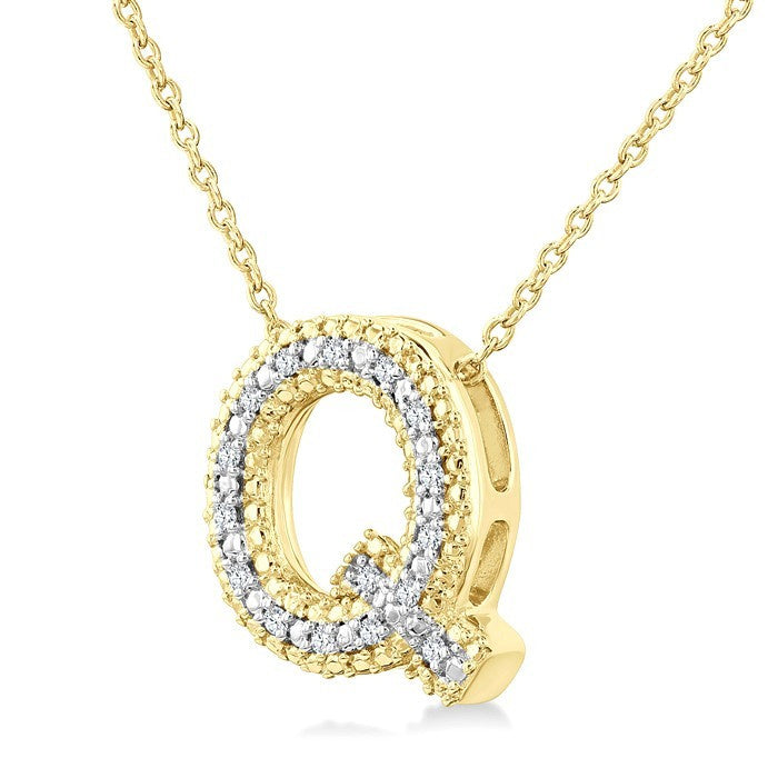 1/20 Ctw Bubble Accent Initial 'Q' Round Cut Diamond Fashion Pendant With Chain in Yellow Gold Vermeil