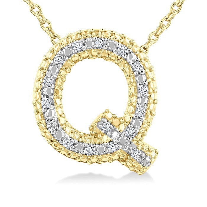 1/20 Ctw Bubble Accent Initial 'Q' Round Cut Diamond Fashion Pendant With Chain in Yellow Gold Vermeil