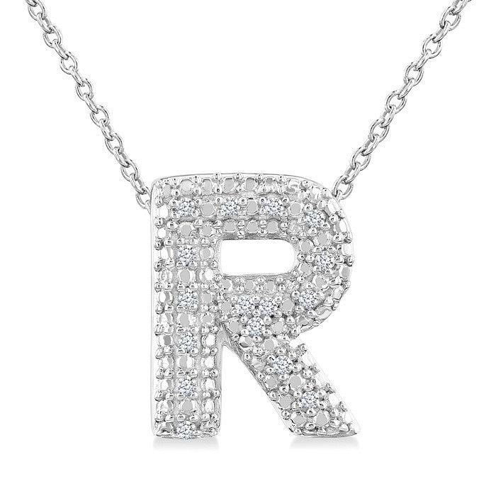 1/20 Ctw Bubble Accent Initial 'R' Round Cut Diamond Fashion Pendant With Chain in Sterling Silver