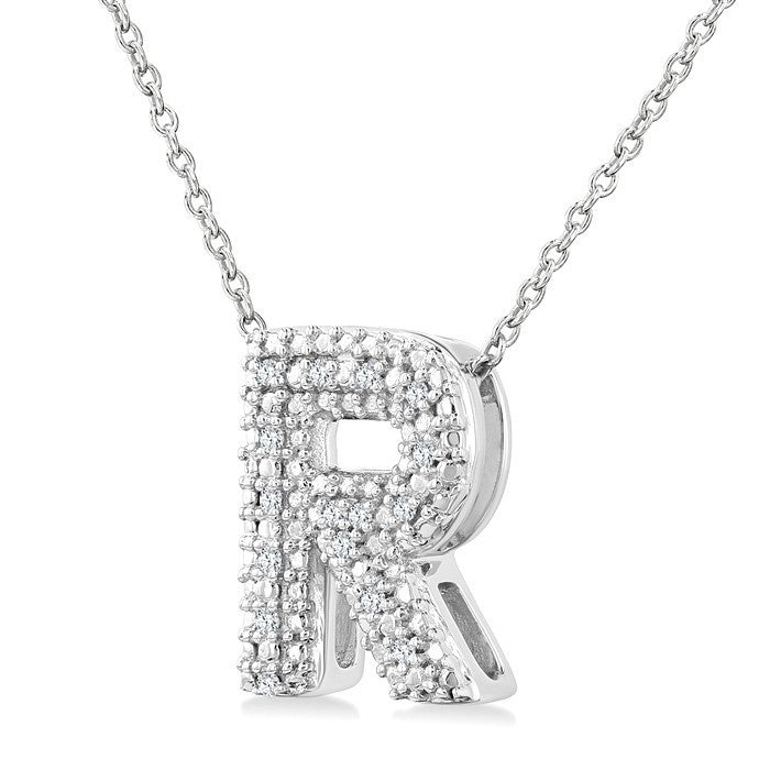 1/20 Ctw Bubble Accent Initial 'R' Round Cut Diamond Fashion Pendant With Chain in Sterling Silver
