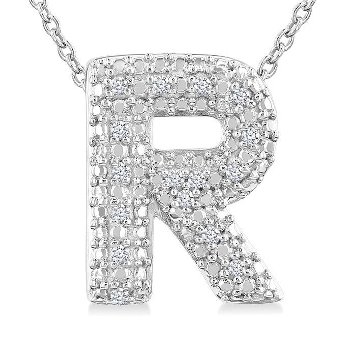1/20 Ctw Bubble Accent Initial 'R' Round Cut Diamond Fashion Pendant With Chain in Sterling Silver
