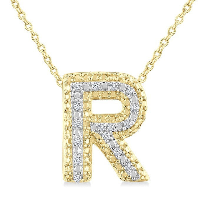 1/20 Ctw Bubble Accent Initial 'R' Round Cut Diamond Fashion Pendant With Chain in Yellow Gold Vermeil