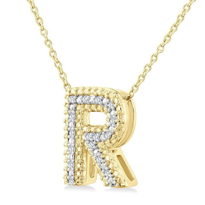 1/20 Ctw Bubble Accent Initial 'R' Round Cut Diamond Fashion Pendant With Chain in Yellow Gold Vermeil