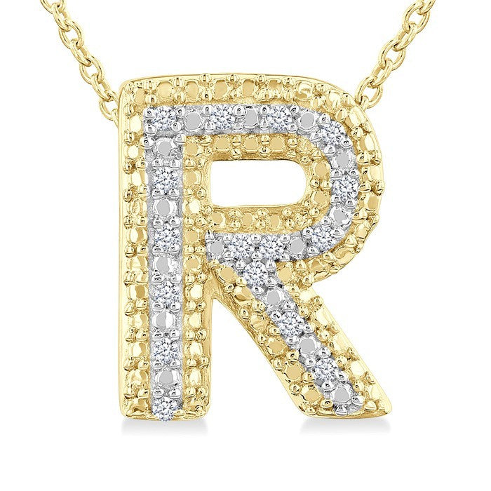 1/20 Ctw Bubble Accent Initial 'R' Round Cut Diamond Fashion Pendant With Chain in Yellow Gold Vermeil