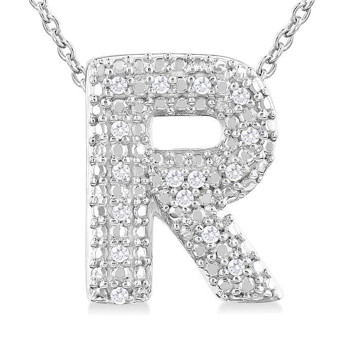 Silver Bubble 'R' Initial Diamond Pendant