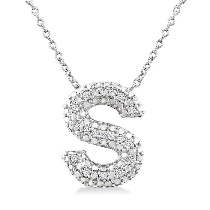 1/20 Ctw Bubble Accent Initial 'S' Round Cut Diamond Fashion Pendant With Chain in Sterling Silver