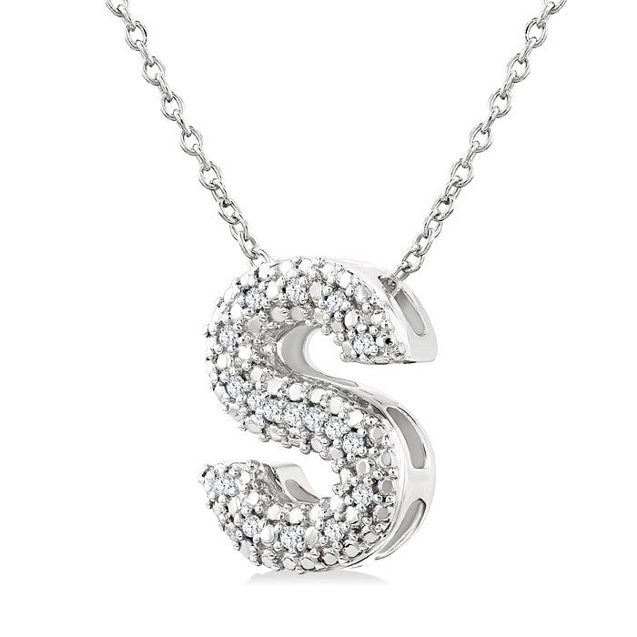 1/20 Ctw Bubble Accent Initial 'S' Round Cut Diamond Fashion Pendant With Chain in Sterling Silver