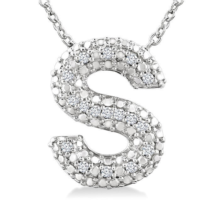 1/20 Ctw Bubble Accent Initial 'S' Round Cut Diamond Fashion Pendant With Chain in Sterling Silver