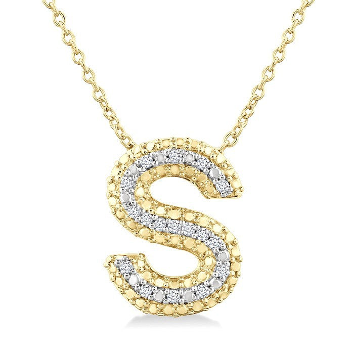 1/20 Ctw Bubble Accent Initial 'S' Round Cut Diamond Fashion Pendant With Chain in Yellow Gold Vermeil