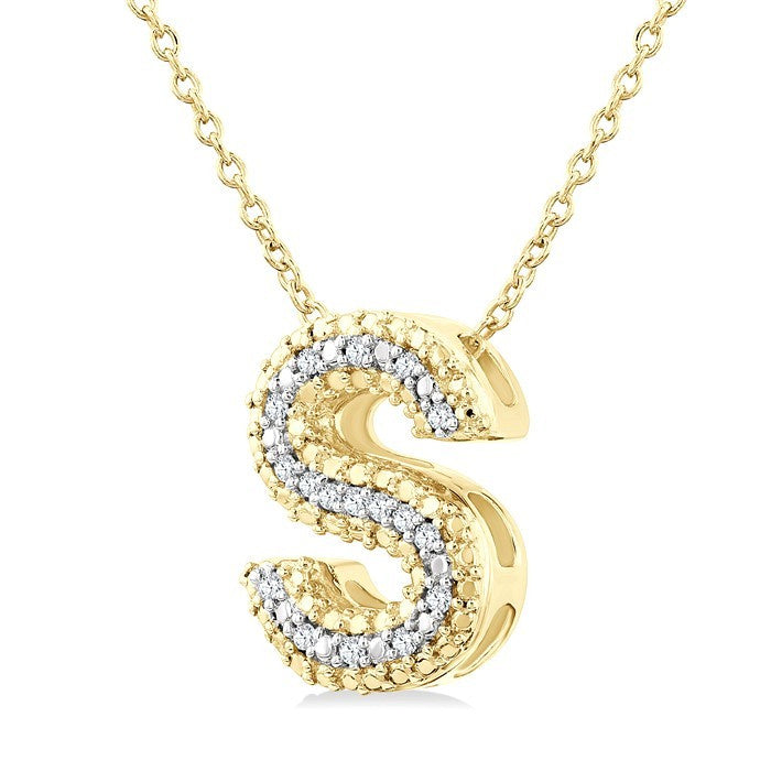 1/20 Ctw Bubble Accent Initial 'S' Round Cut Diamond Fashion Pendant With Chain in Yellow Gold Vermeil