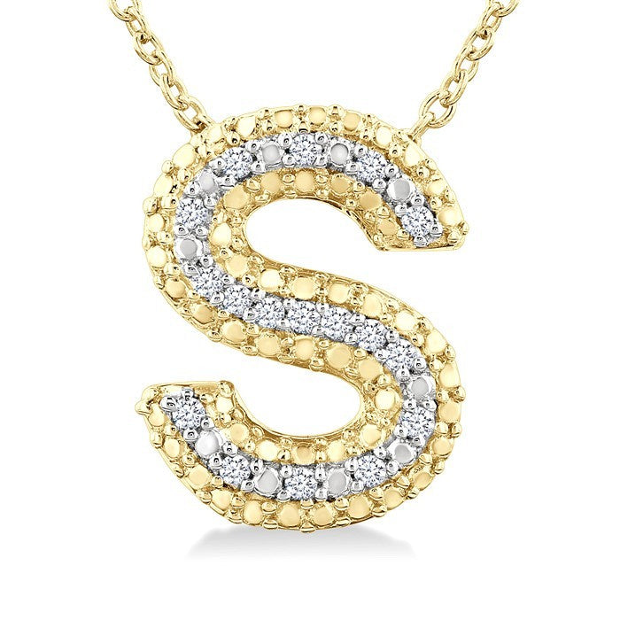 1/20 Ctw Bubble Accent Initial 'S' Round Cut Diamond Fashion Pendant With Chain in Yellow Gold Vermeil