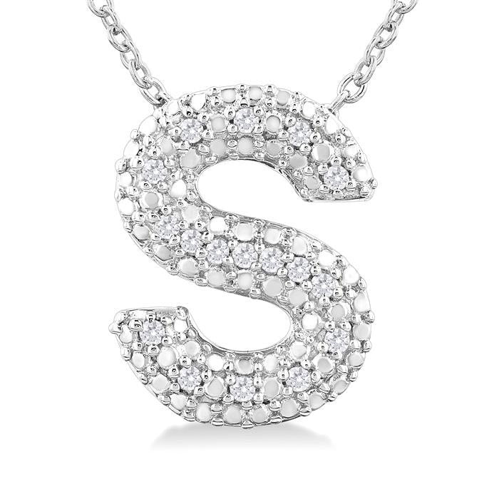 Silver Bubble 'S' Initial Diamond Pendant