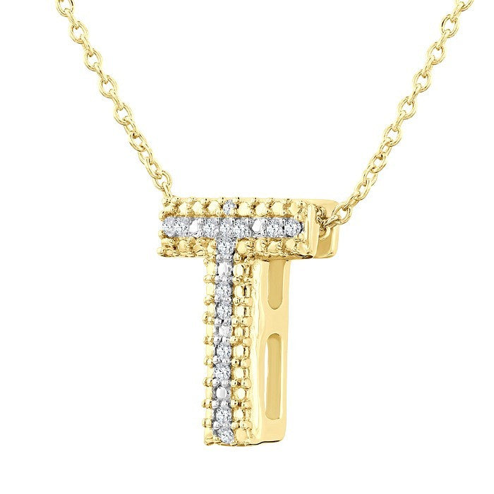 1/20 Ctw Bubble Accent Initial 'T' Round Cut Diamond Fashion Pendant With Chain in Yellow Gold Vermeil