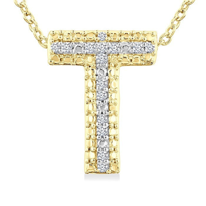 1/20 Ctw Bubble Accent Initial 'T' Round Cut Diamond Fashion Pendant With Chain in Yellow Gold Vermeil
