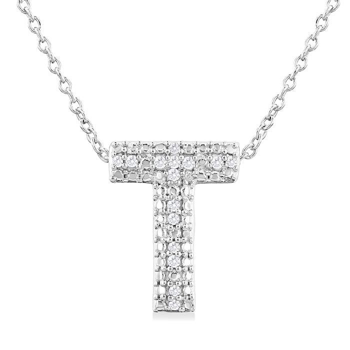 Silver Bubble 'T' Initial Diamond Pendant