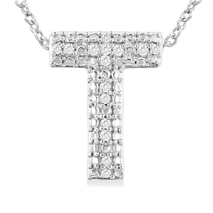 Silver Bubble 'T' Initial Diamond Pendant