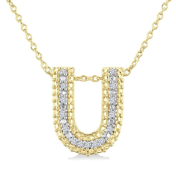 1/20 Ctw Bubble Accent Initial 'U' Round Cut Diamond Fashion Pendant With Chain in Yellow Gold Vermeil