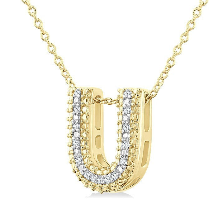 1/20 Ctw Bubble Accent Initial 'U' Round Cut Diamond Fashion Pendant With Chain in Yellow Gold Vermeil