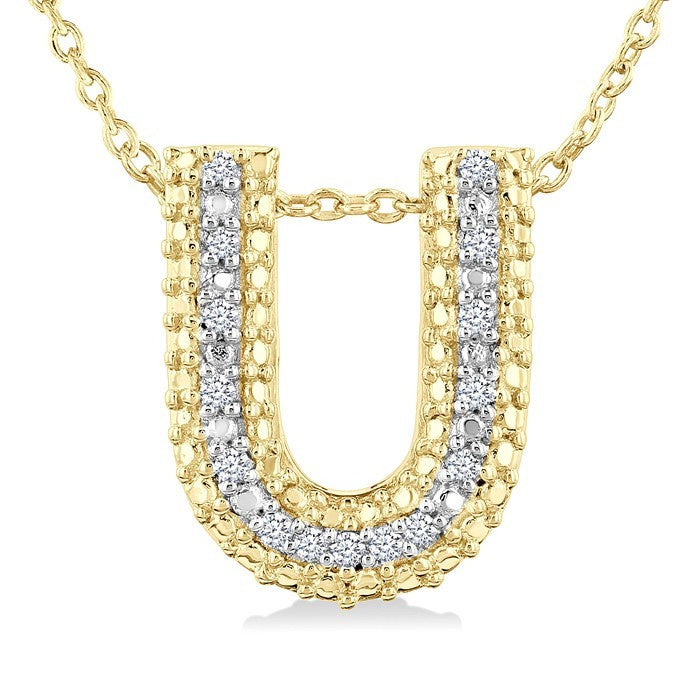 1/20 Ctw Bubble Accent Initial 'U' Round Cut Diamond Fashion Pendant With Chain in Yellow Gold Vermeil