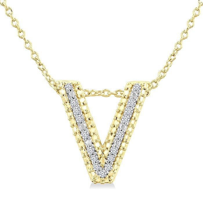1/20 Ctw Bubble Accent Initial 'V' Round Cut Diamond Fashion Pendant With Chain in Yellow Gold Vermeil