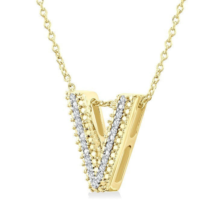 1/20 Ctw Bubble Accent Initial 'V' Round Cut Diamond Fashion Pendant With Chain in Yellow Gold Vermeil