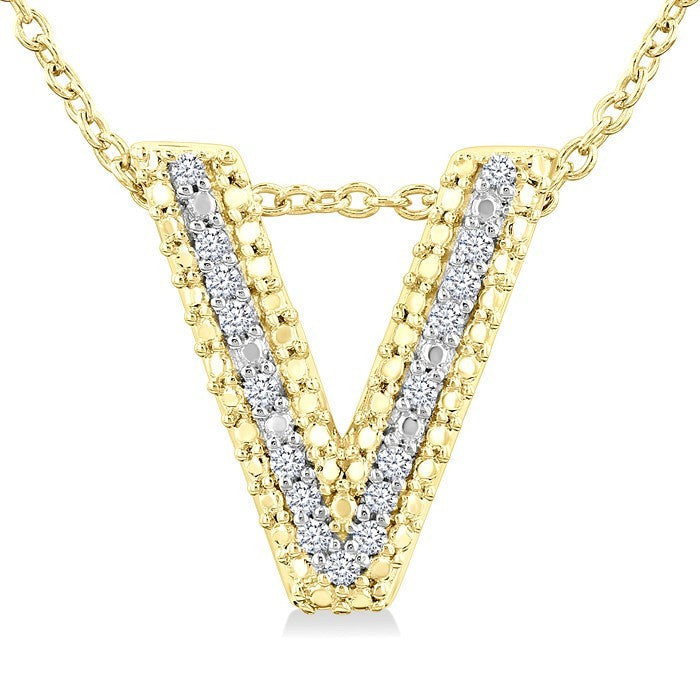 1/20 Ctw Bubble Accent Initial 'V' Round Cut Diamond Fashion Pendant With Chain in Yellow Gold Vermeil