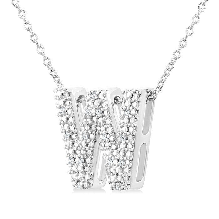 1/20 Ctw Bubble Accent Initial 'W' Round Cut Diamond Fashion Pendant With Chain in Sterling Silver